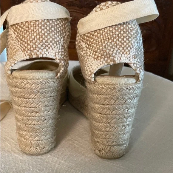 Elegant Cream Espadrille Wedge Sandals EU 38 US 7.5 - Picture 9 of 15